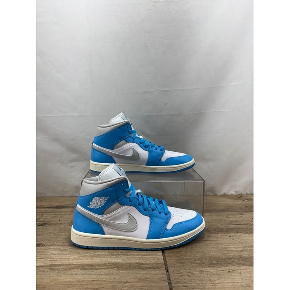 Nike Shoes - Nike Air Jordan 1 Mid UNC White Blue‎ Silver Sneakers Women's Size 10